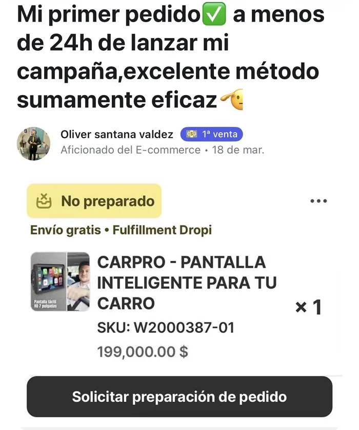 Publicación real de Oliver: mi primer pedido a menos de 24 horas de lanzar mi campaña