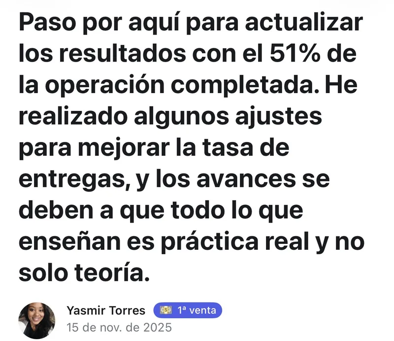 Publicación real de Yasmir sobre ajustes para mejorar la tasa de entregas