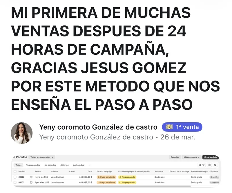 Publicación real de Yeny: mi primera de muchas ventas después de 24 horas de campaña